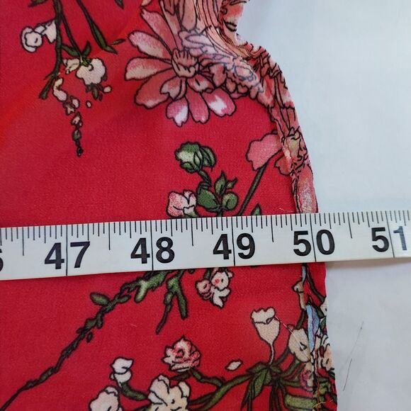 AUW Off Shoulder Dress Chiffon Floral High Low Size M Flowy Flutter Sleeves - Picture 15 of 16